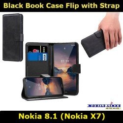 Black Book Case Flip with Strap For Nokia 8.1 TA-1099 Slim Fit Look